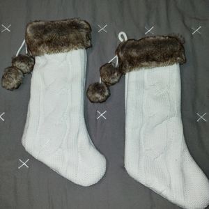 Cable knit stockings with fur trim